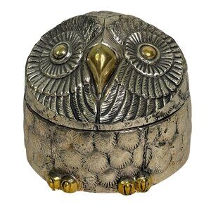 Musical Owl Trinket Box Enesco Japan Silver Brass Tone Love Story Theme Works